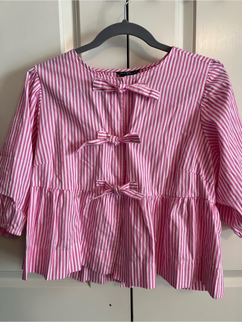 Velvet Heart Pink and White Vertical Stripe Button-Up
